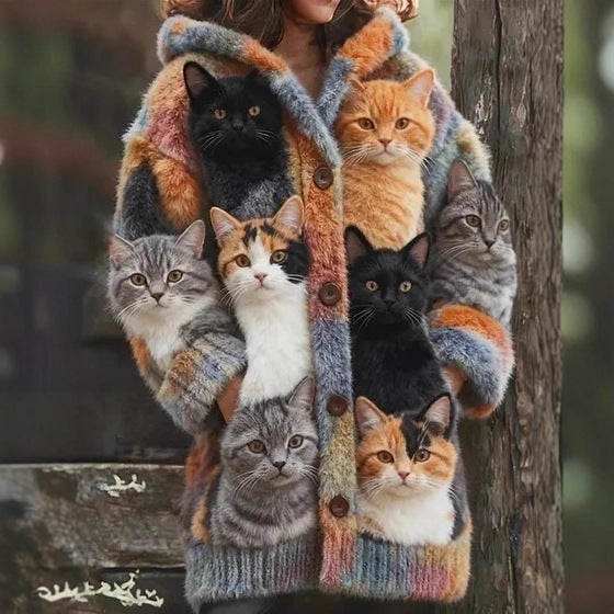 🐱🐶🐯【S-5XL】Urocza polarowa kurtka z kapturem i miękkim w dotyku materiałem
