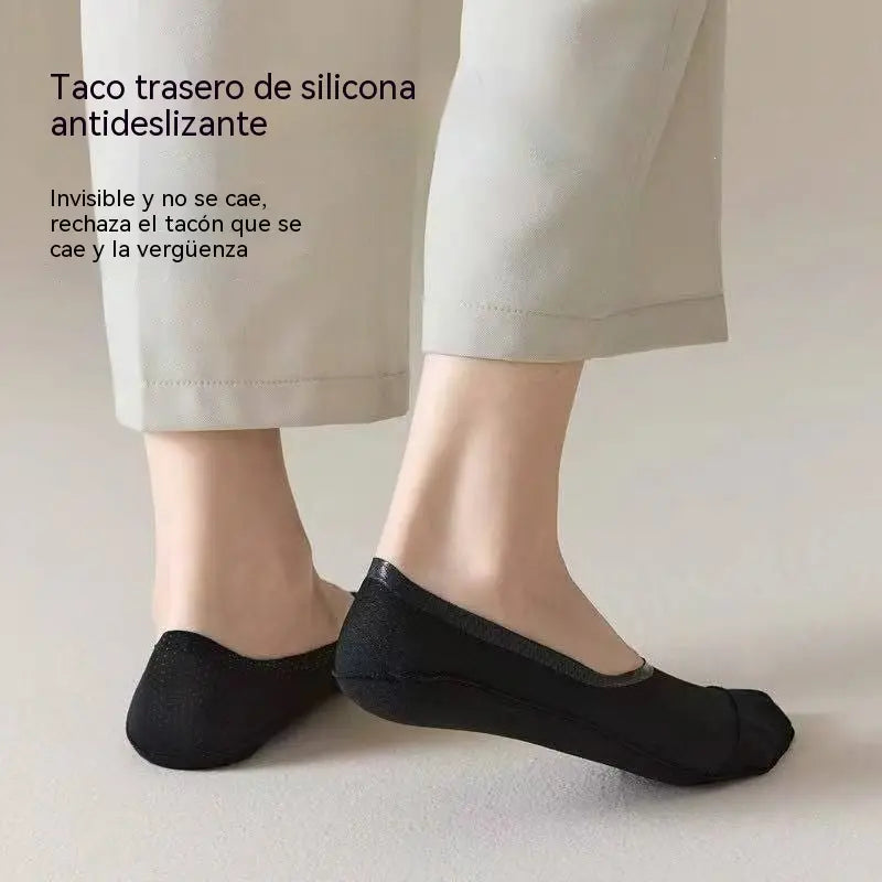 【Compra 4 y llévate 4 gratis】🧦Calcetines cortos invisibles de malla de seda helada transpirables y absorbentes de sudor para verano, antideslizantes y de corte bajo.