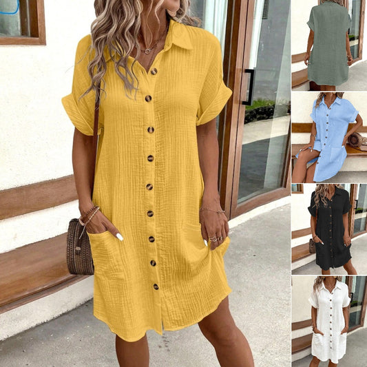 🎁【S-2XL】 Šaty z bavlny a bavlny s krátkým rukávem, lehké a prodyšné-Z