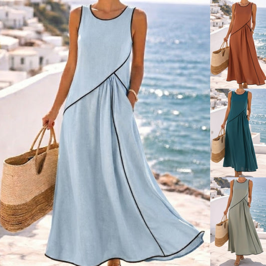 👗Ostatni dzień wyprzedaży – 50% zniżki! 【S-3XL】Letnia casualowa sukienka z okrągłym dekoltem – przewiewna, wygodna, uniwersalna i wysmuklająca sylwetkę.
