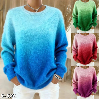 🔥【XS–5XL】Suéter de cuello redondo con diseño degradado, material afelpado, cálido y cómodo