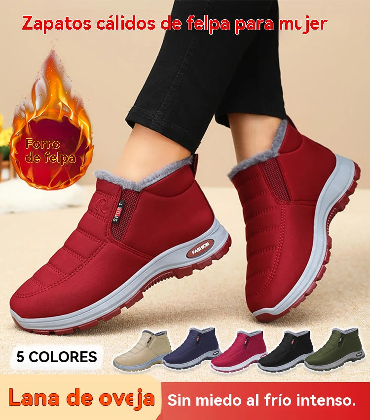 👢【36-41】Botas de algodón para mujer, tallas grandes/Botas de algodón cálidas y resistentes al frío para personas de mediana edad y mayores/Botas de nieve de ante grueso, botas de suela alta para mujer