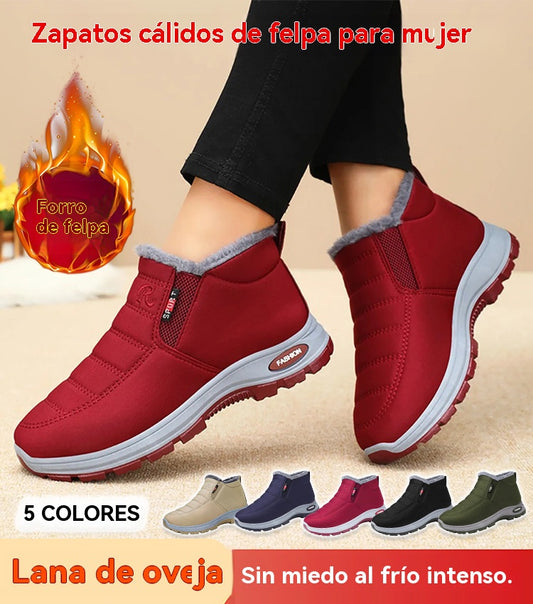 👢【36-41】Botas de algodón para mujer, tallas grandes/Botas de algodón cálidas y resistentes al frío para personas de mediana edad y mayores/Botas de nieve de ante grueso, botas de suela alta para mujer