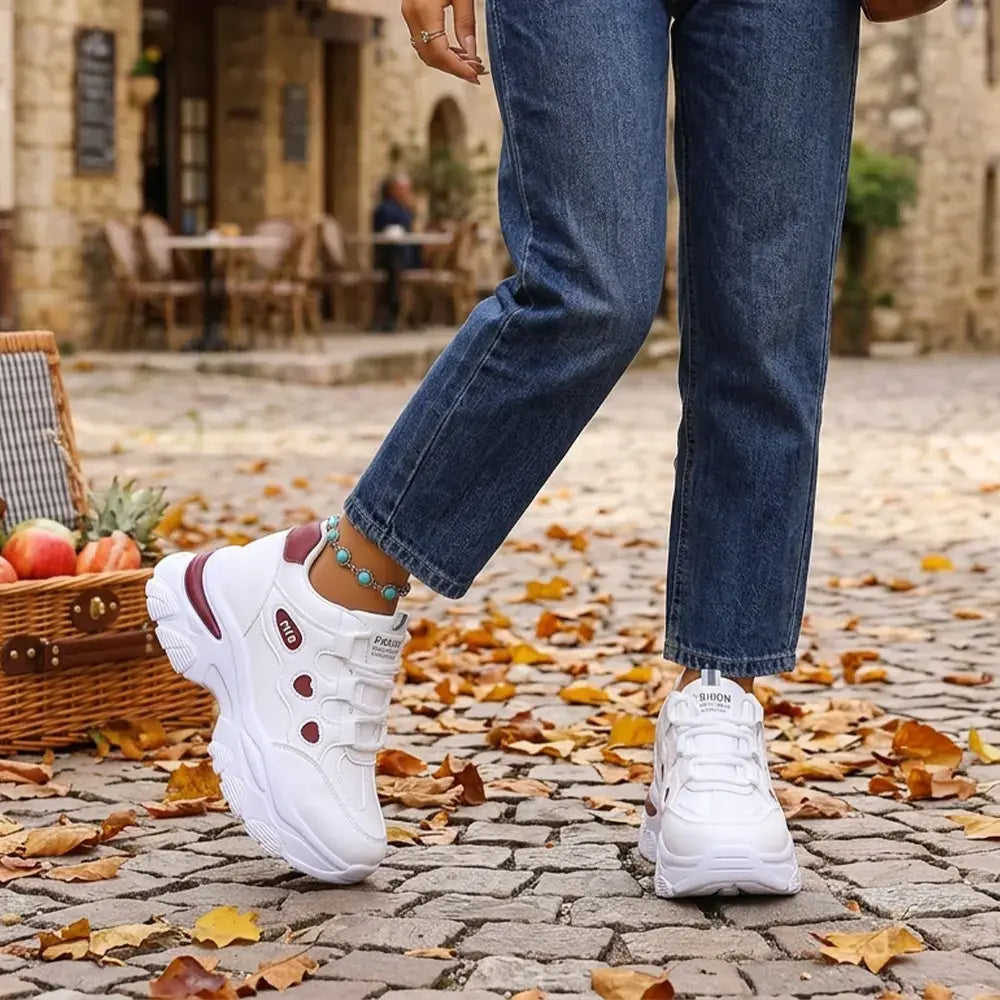 【35-42】👟Damskie trampki na platformie Chunky Dad – z ukrytym klinem – sznurowane, codzienne buty sportowe w blokach kolorów 2026-4358852