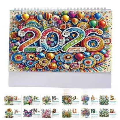 🔥【Zestaw 2 sztuk】🥰🥰 Nowy kalendarz na rok 2026, 13-stronicowy kalendarz, malowanie diamentowe, DIY, ręcznie robione cyrkonie w kropki