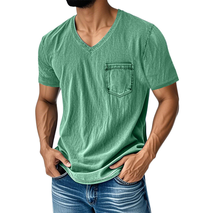 👔 50% kedvezmény 🔥 [40–120 kg] Férfi laza, bő szabású farmer póló — V-nyakú, rövid ujjú ✅ Utánvétes fizetés lehetséges ✅ Vásároljon 2-t, és 30% kedvezményt kap