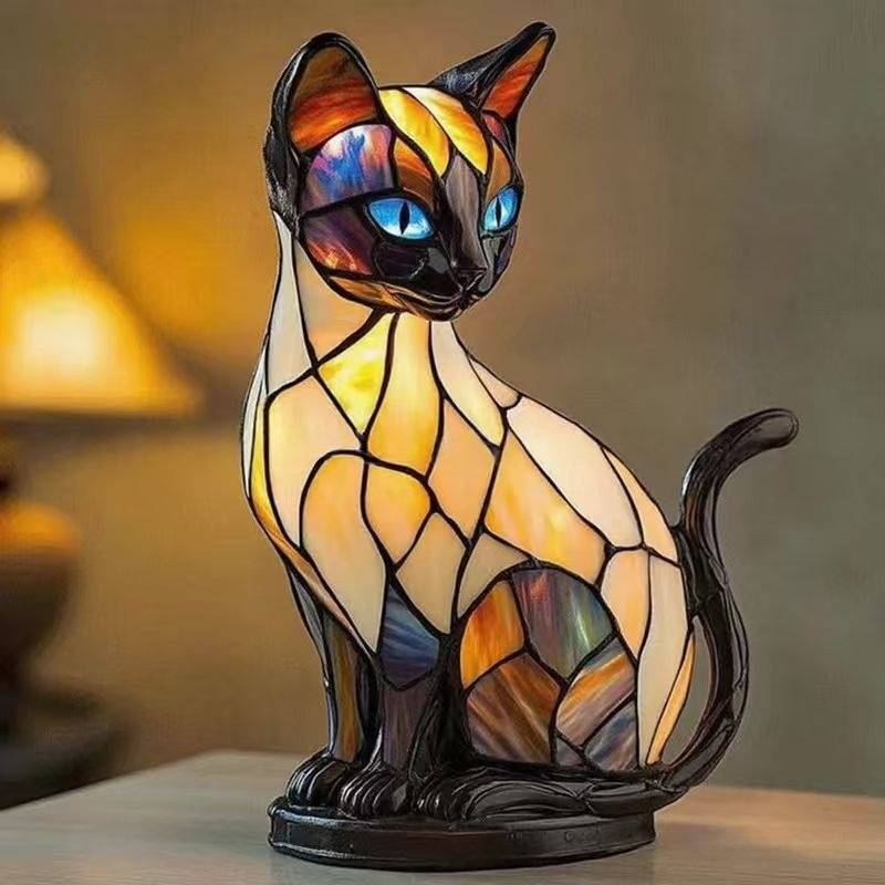 🐱 Kreativní stolní lampička ve tvaru kočky, retro noční světlo, z barevné pryskyřice
