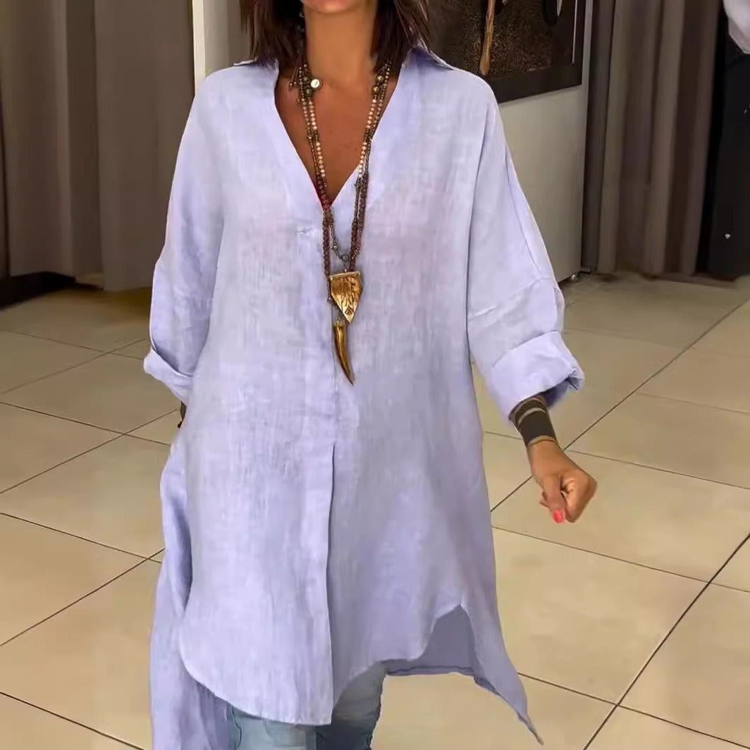 🔥【S-3XL】【40-100KG】👚Jaro/léto, ležérní bavlněné/lněné šaty s rozparkem