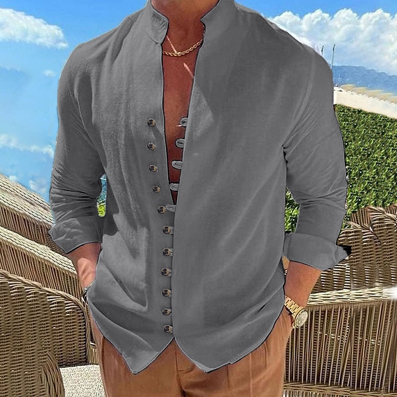 👔 50% kedvezmény 🔥【40-100 kg】Férfi pamut-lenvászon ing, nagy méretek ✅️Utánvétes fizetés