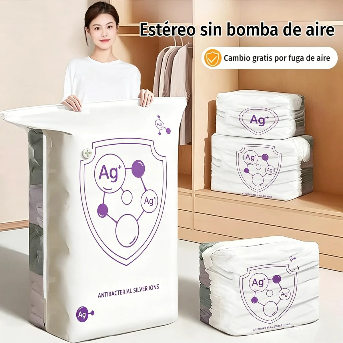 ✨（5 piezas）💨 Bolsa de almacenamiento al vacío grande y compresible: no requiere bomba, es a prueba de fugas e ideal para ahorrar espacio en maletas y en casa ✈️-4330992