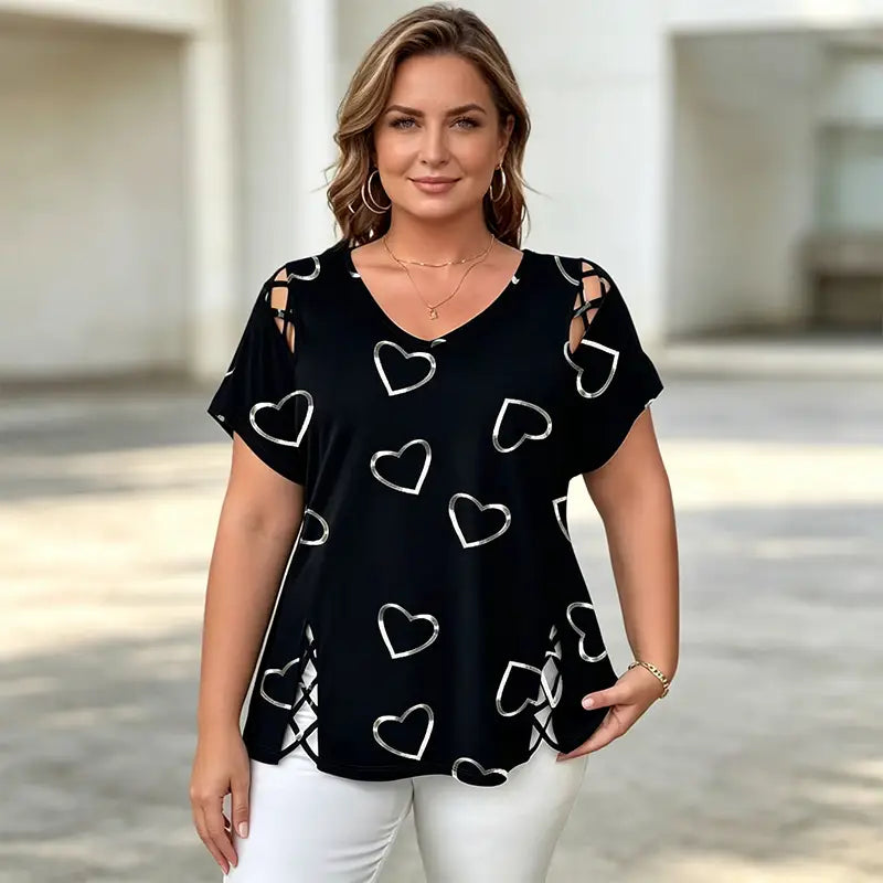 👚【Kup jeden, druhý zdarma】【Velikosti - 5XL】Módní tričko s výstřihem do V a srdíčkovým výstřihem
