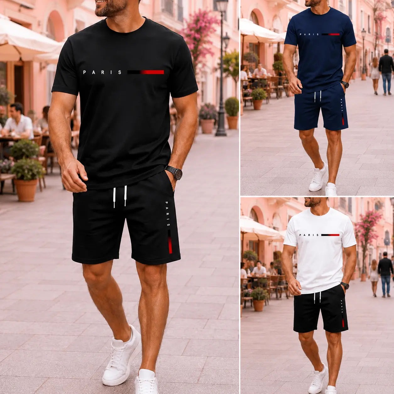 【Pago contra entrega】Conjunto deportivo de verano de 2 piezas para hombre: cómoda camiseta de manga corta y pantalones cortos para el día a día y el hogar.