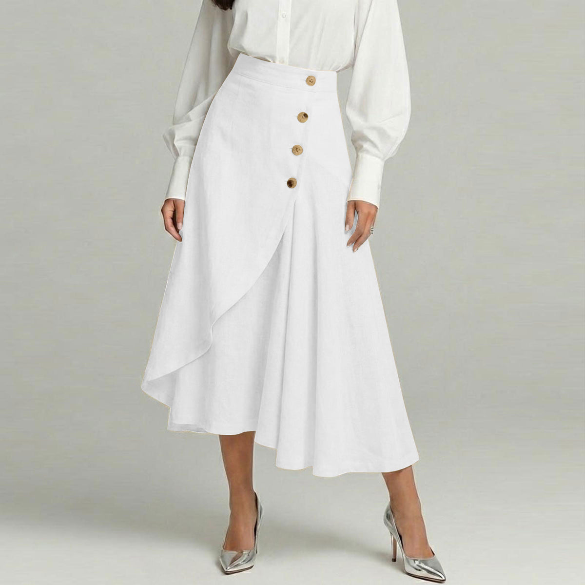 【S-3XL】Nueva falda midi elegante plisada de talle alto de algodón y lino, nueva colección 2026