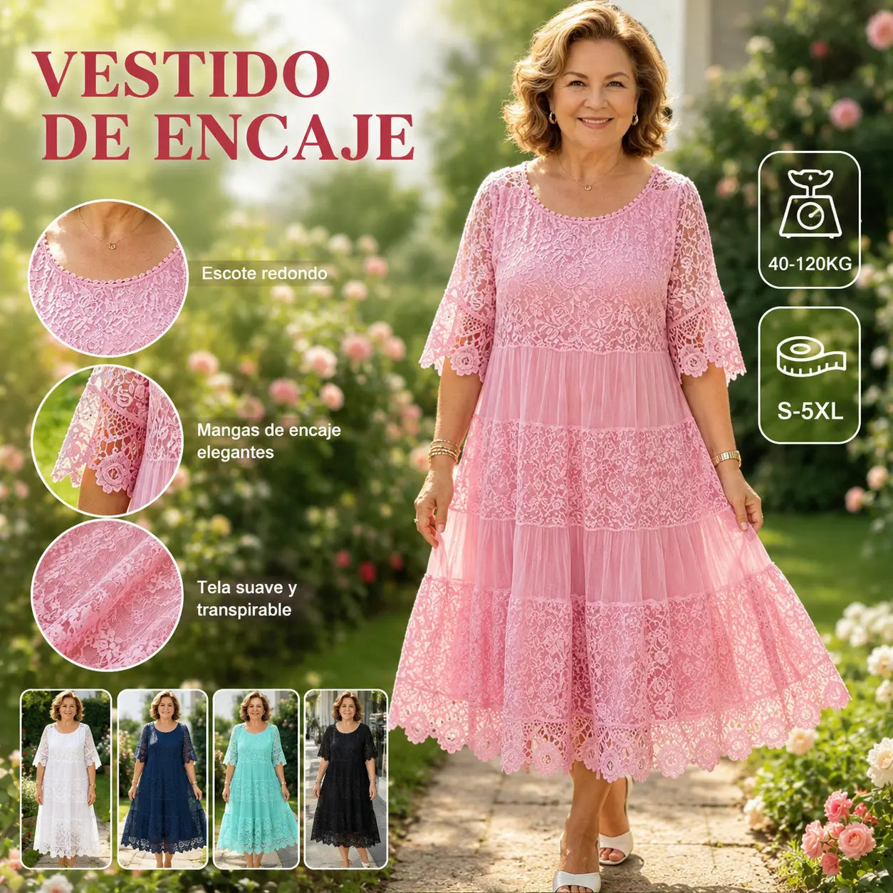 【Compra uno y llévate otro gratis】 [S-5XL] Nuevo vestido tipo camiseta de manga corta 2026, estilo encaje con cuello redondo. [40-120 kg]