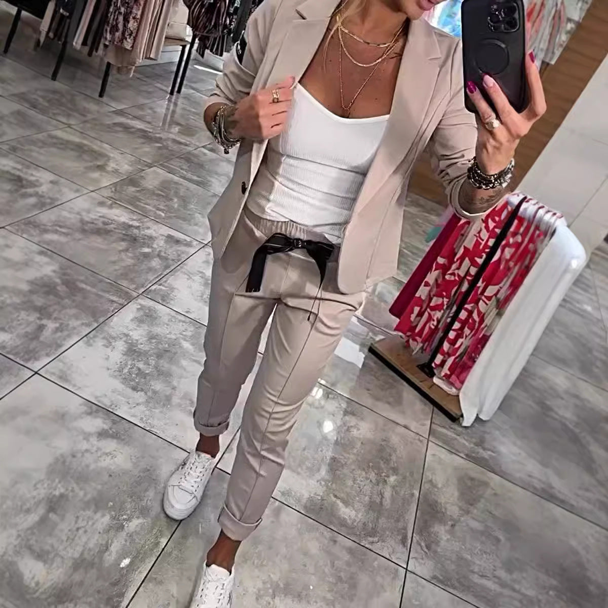 💥Wyprzedaż -49%✨【S-3XL】Kurtka i spodnie damskie casualowe (komplet 2 części)