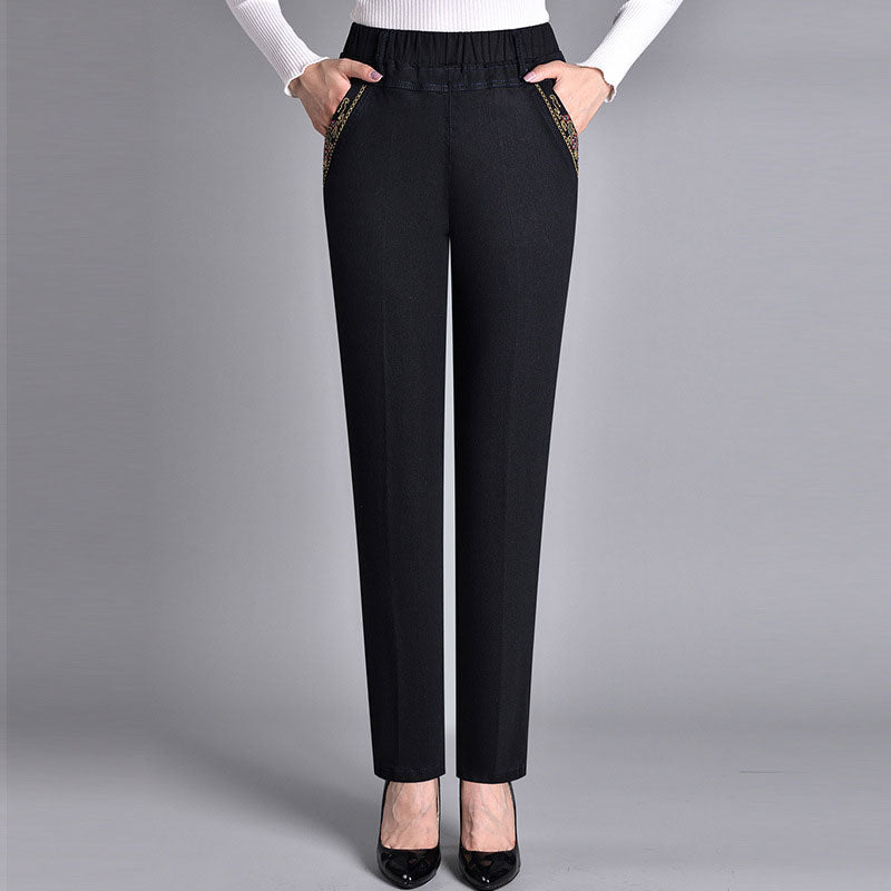 【XL-5XL】Jeans elásticos de pierna recta informales de estilo clásico para mujer