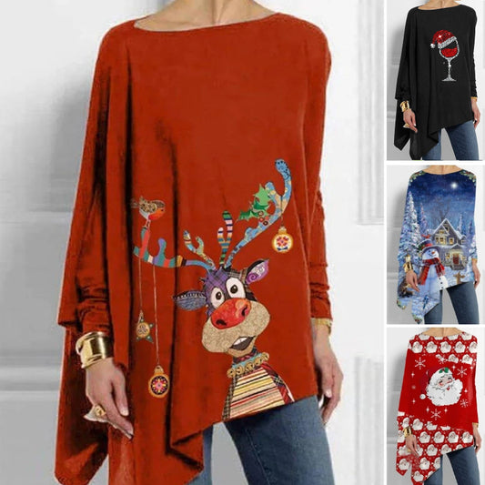 ❄️🎅【S-5XL】2025 nowe jesienne i zimowe damskie luźne topy z nadrukiem retro