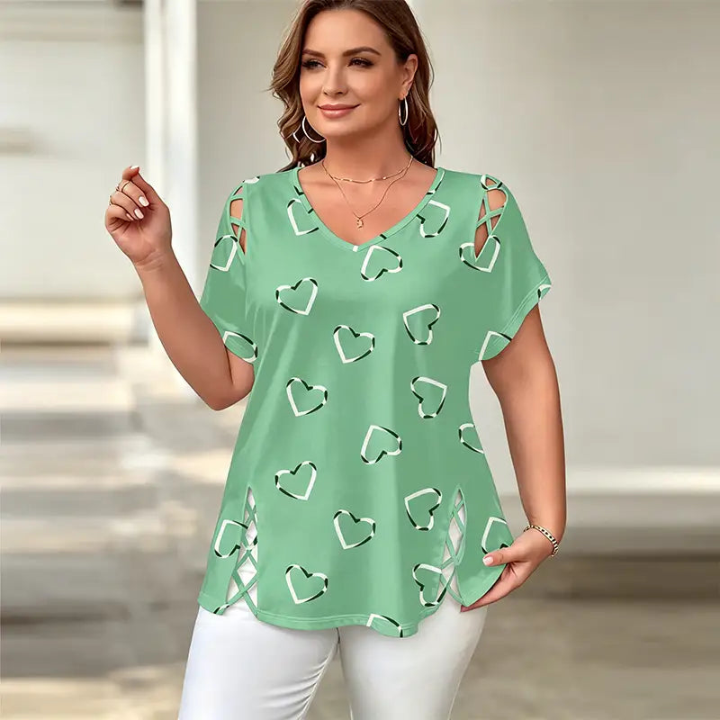 👚【Kup jeden, druhý zdarma】【Velikosti - 5XL】Módní tričko s výstřihem do V a srdíčkovým výstřihem
