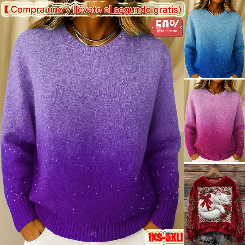 🔥【XS-5XL】Suéter de punto de cuello redondo con estampado de cielo estrellado degradado