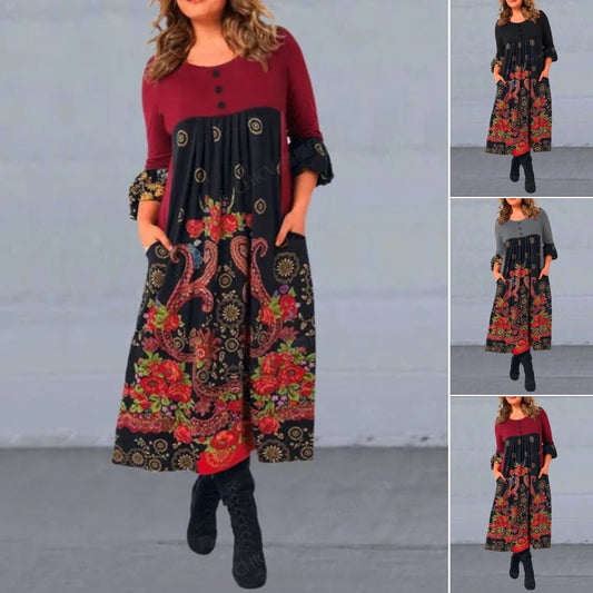 【S-5XL】👗Nové ležérne šaty s dlhým rukávom a retro potlačou na začiatok jesene 2024 