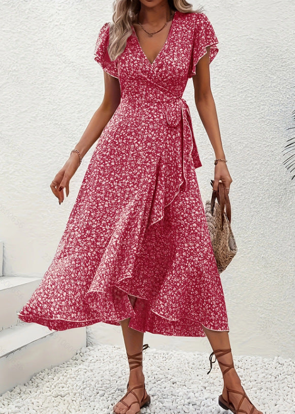 🔥 Ostatni dzień wyprzedaży – 50% zniżki! 【S-2XL】Letnia sukienka w kwiaty z dekoltem w serek – wysmuklający krój, przewiewna i wygodna, pasuje na wiele okazji.
