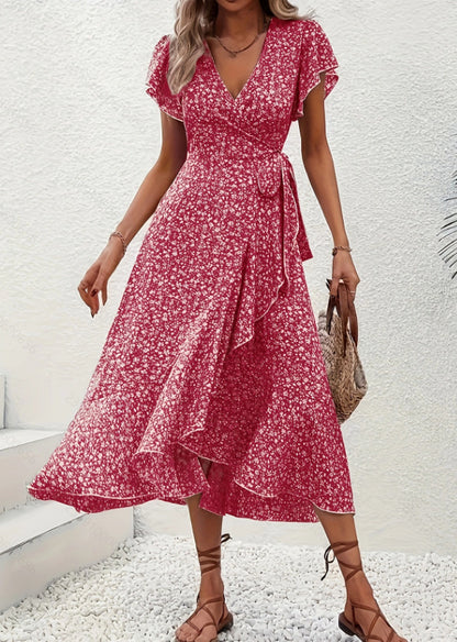 🔥 Ostatni dzień wyprzedaży – 50% zniżki! 【S-2XL】Letnia sukienka w kwiaty z dekoltem w serek – wysmuklający krój, przewiewna i wygodna, pasuje na wiele okazji.