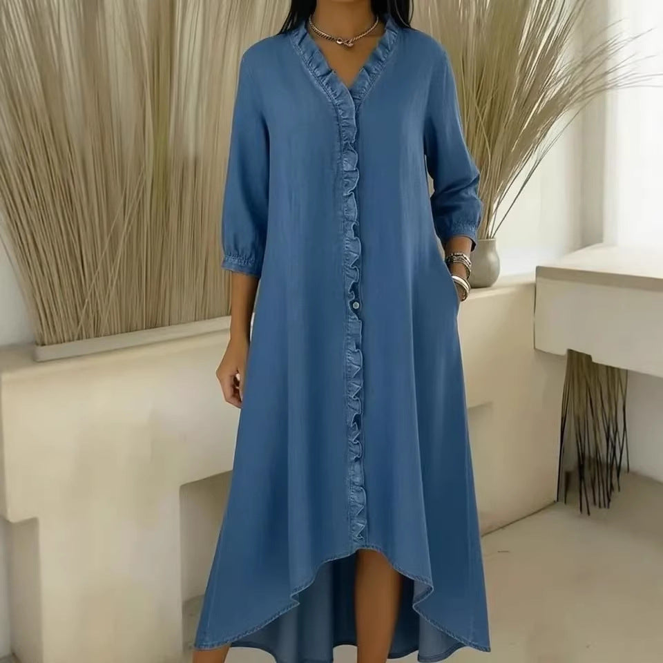 【S-2XL】Novedad de verano 2026: Elegante vestido con volantes y escote en V.