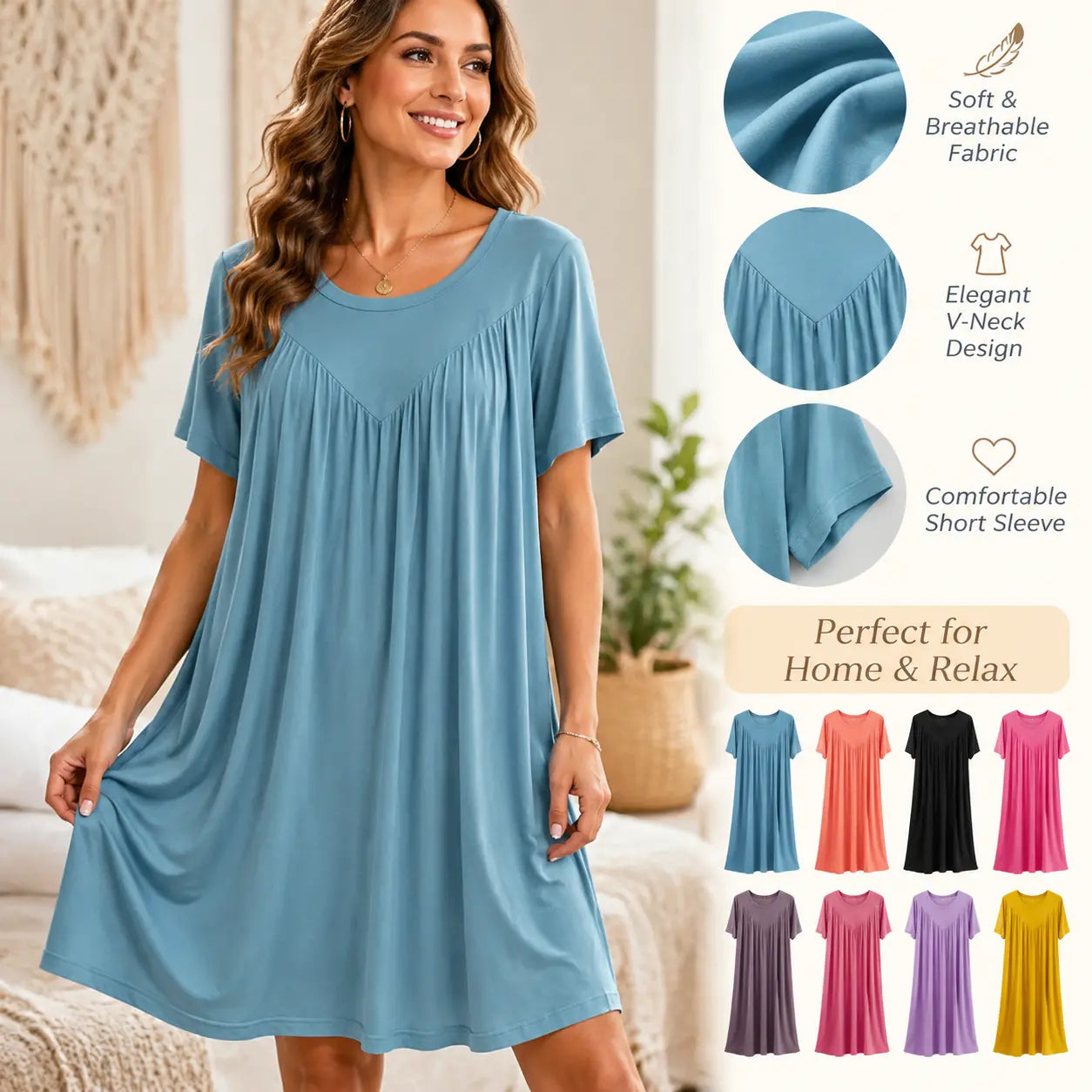 【Compra uno y llévate otro gratis】 [S-4XL] [40-180 kg] Vestido pijama de manga corta, suave y cómodo.