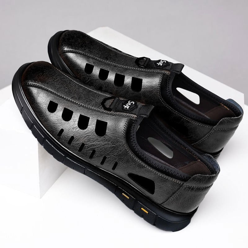 【38-44】2025 Vară Sandale Bărbați Piele de vacă Respirabil Hollow Anti-alunecare Casual