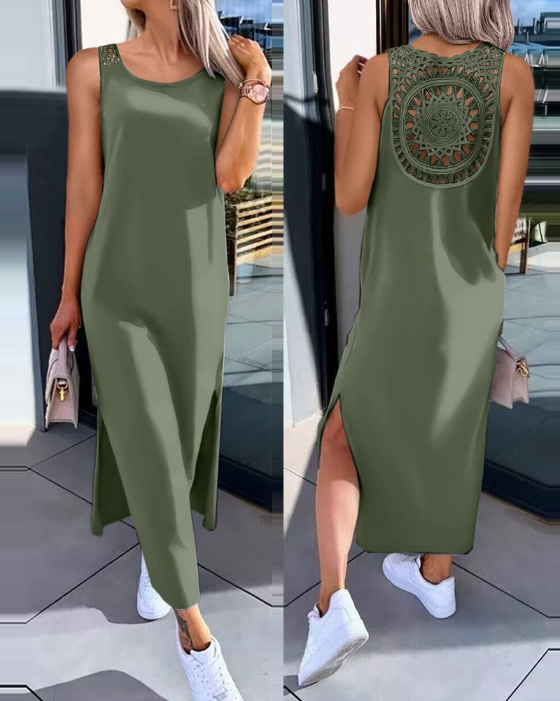💟👗【S-XXL】Poletna obleka brez rokavov iz čipke s stranskimi razporki