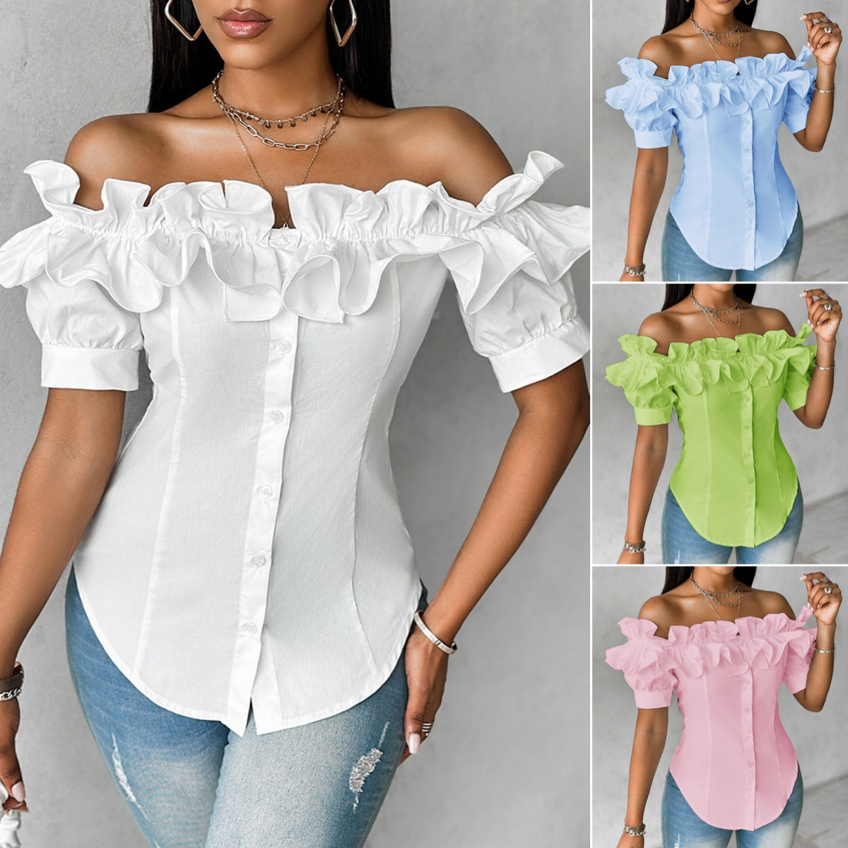 🌹【S-2XL】Asymetryczny, marszczony, warstwowy top z odkrytymi ramionami