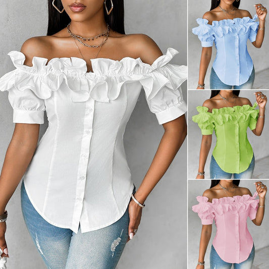 🌹【S-2XL】Asymetryczny, marszczony, warstwowy top z odkrytymi ramionami