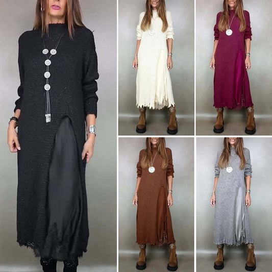 【XS-3XL】👗Nuevo conjunto de encaje, diseño con aberturas, estilo suéter, conjunto de dos piezas vestido-suéter con tirantes y abertura