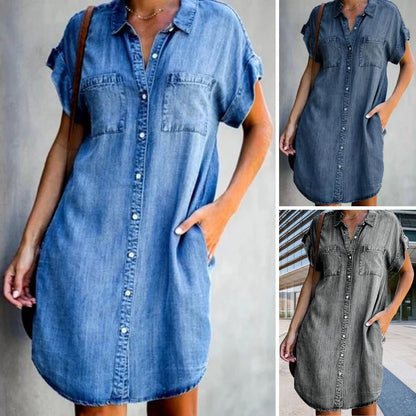 ✨✨【Sezónní sleva -50% 🔥】【S-5XL】Dámské volné džínové áčkové šaty ✅️Dobírka