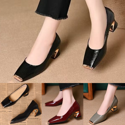 👠【35-42】Nowe francuskie buty z grubymi obcasami i fakturą, płytkie otwarcie