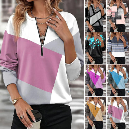 【S-3XL】Damska bluza z długim rękawem i blokami kolorów, kolekcja jesień/zima 2026