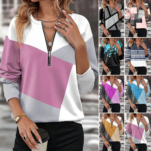 【S-3XL】Damska bluza z długim rękawem i blokami kolorów, kolekcja jesień/zima 2026