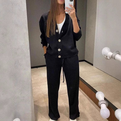 🍂【Odzież wierzchnia + spodnie】🔥【S-5XL】💕Nowy dwuczęściowy komplet, dzianinowy kardigan i spodnie zapinane na guziki, rozmiar damski