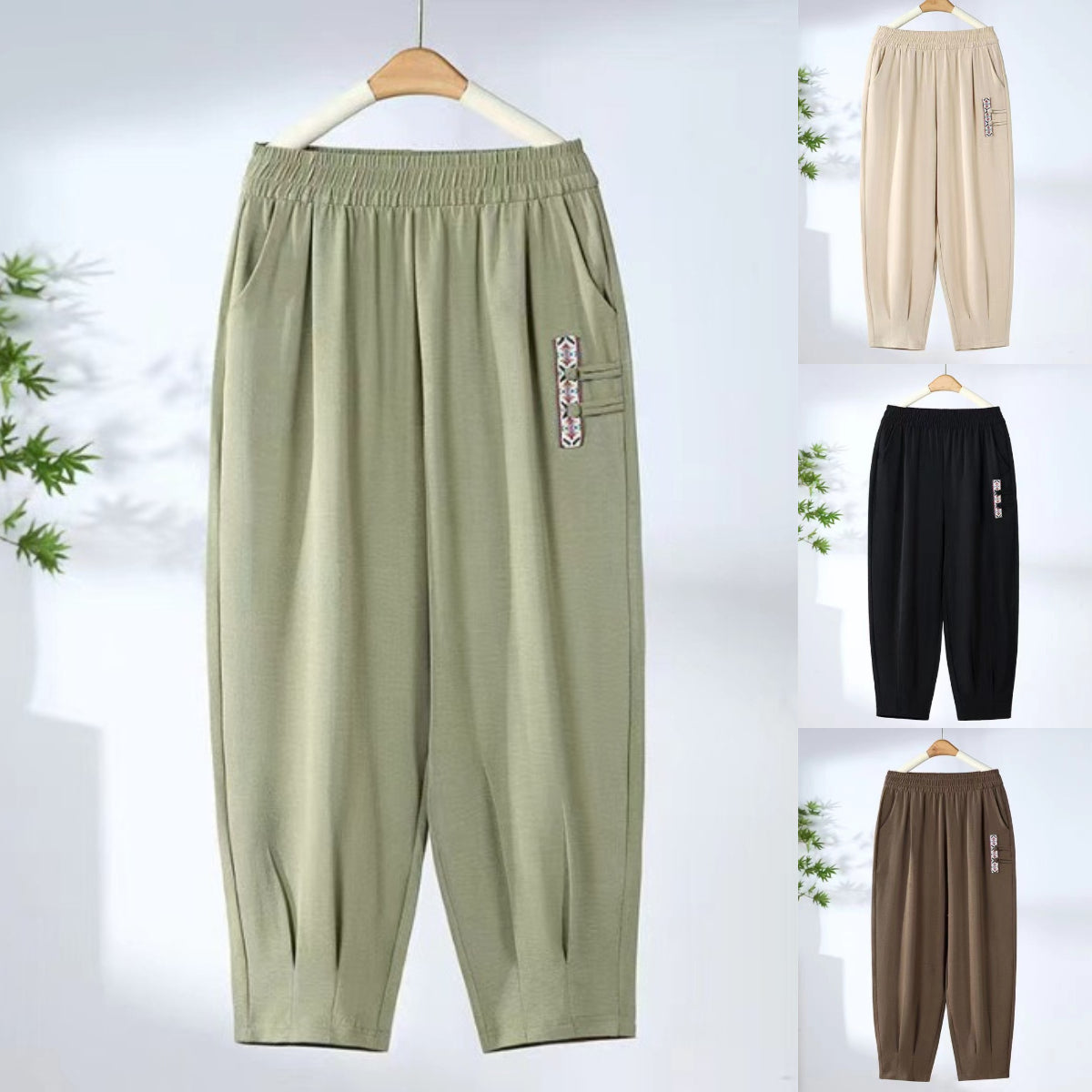 🔥【Kupte 1, dostanete 1 zdarma】🔥【M-4XL】👖Letní tenké prodyšné bavlněné lněné kalhoty, módní ležérní devítibodové kalhoty