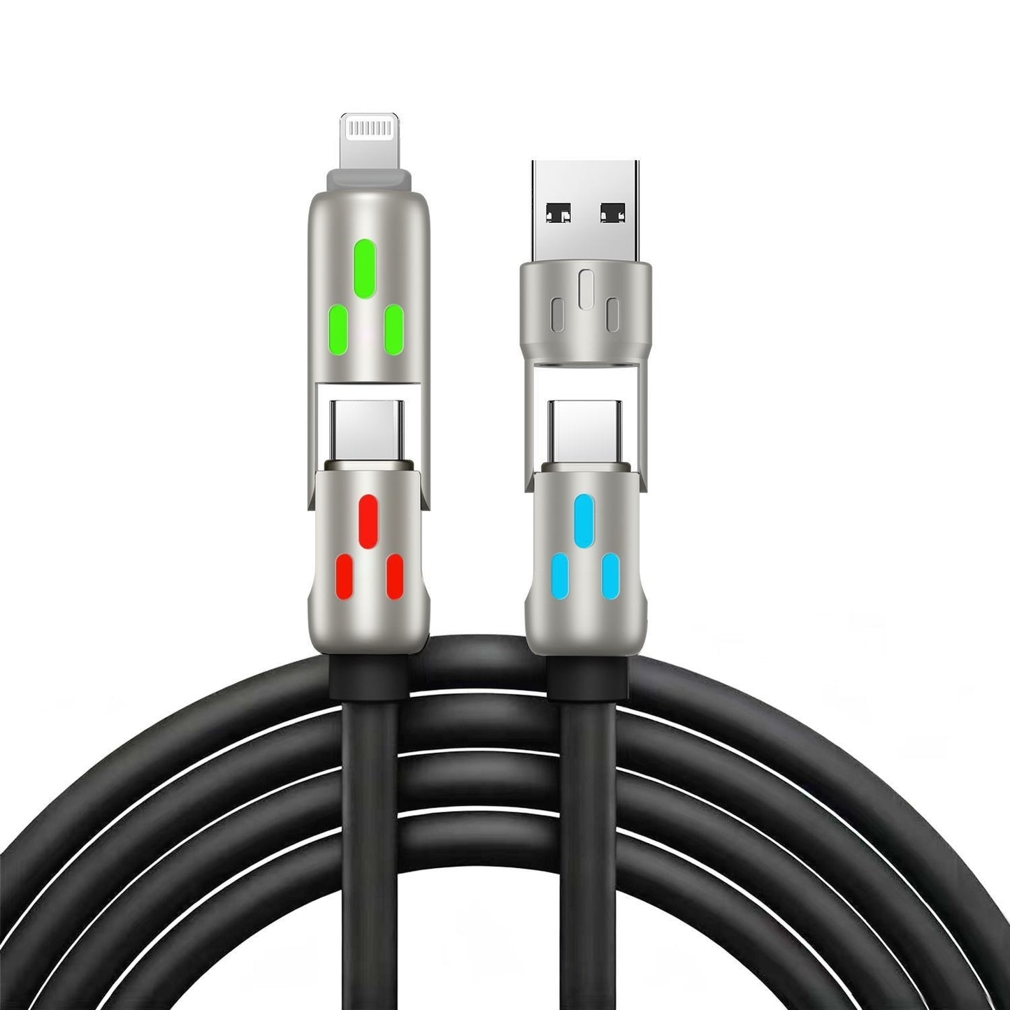 🔥【2 db csak 8700 lábért】🔥 (2 m hosszú) 4 az 1-ben PD 240W gyorstöltő kábel – Támogatja az USB-C, Lightning és USB-A gyorstöltést, alumíniumötvözetből és szilikonból készült, támogatja az adatszinkronizálást ⚡📱