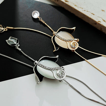 💝【Kup 1, a 1 dostaniesz gratis】✨Długi naszyjnik z różą w kształcie kociego oka