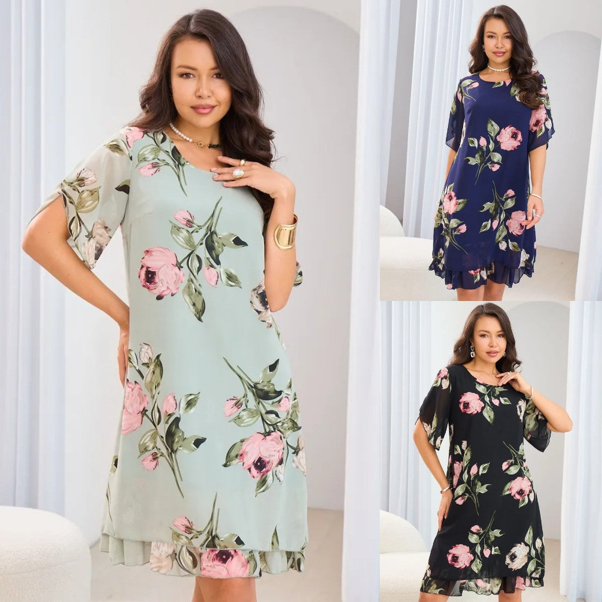 💥Korzyści dla fanów💥💐【50% zniżki】【S-5XL】Elegancka sukienka z nadrukiem-3745008
