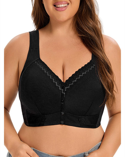 （3 szt）💕🎁【45kg-155kg】Oversized oddychający biustonosz z miękkiej bawełny, zapinany z przodu na guziki