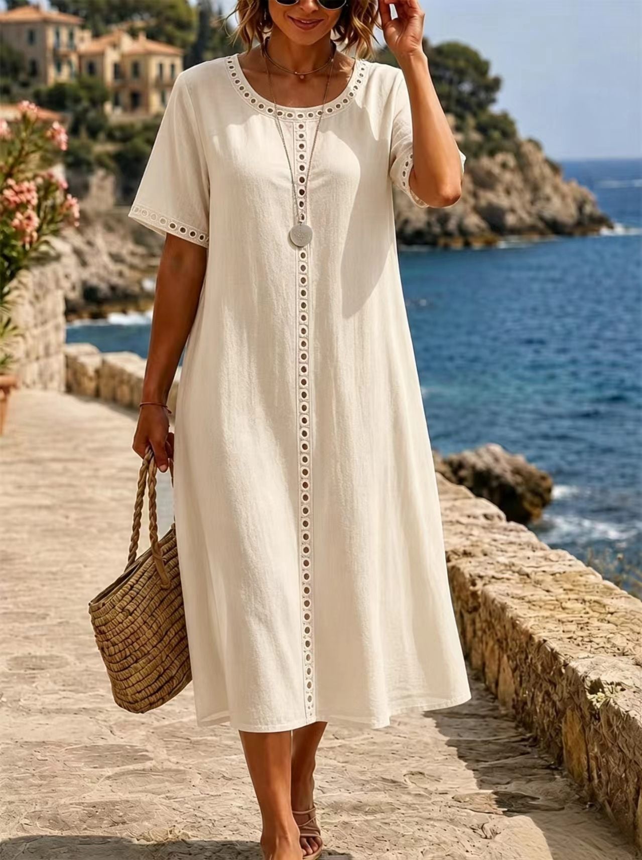 ☀️ Letní speciální nabídka【S-2XL】Elegantní šaty z bavlny a lnu pro pohodlné letní dny – prodyšné, s lichotivým střihem.