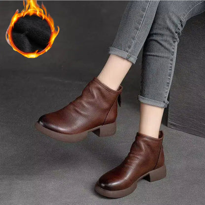 【35-40】Nowe, damskie, skórzane kozaki na jesień/zimę, gruba podeszwa, miękki obcas