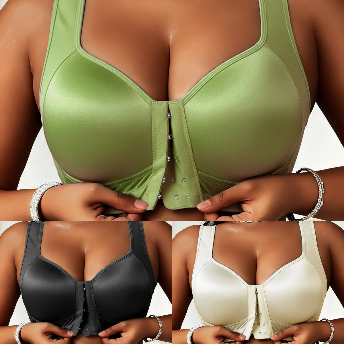 😍👙【3 sztuki】【40-100 kg】Biustonosz push-up dla kobiet w dużych rozmiarach, bez fiszbin, z zapięciem z przodu i zapobiegający zwisaniu