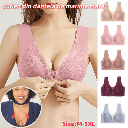 💥【5 sztuki】(M-5XL)👙 Biustonosz push-up z koronkowym zapięciem z przodu - bezszwowy, piękny tył, wygodny