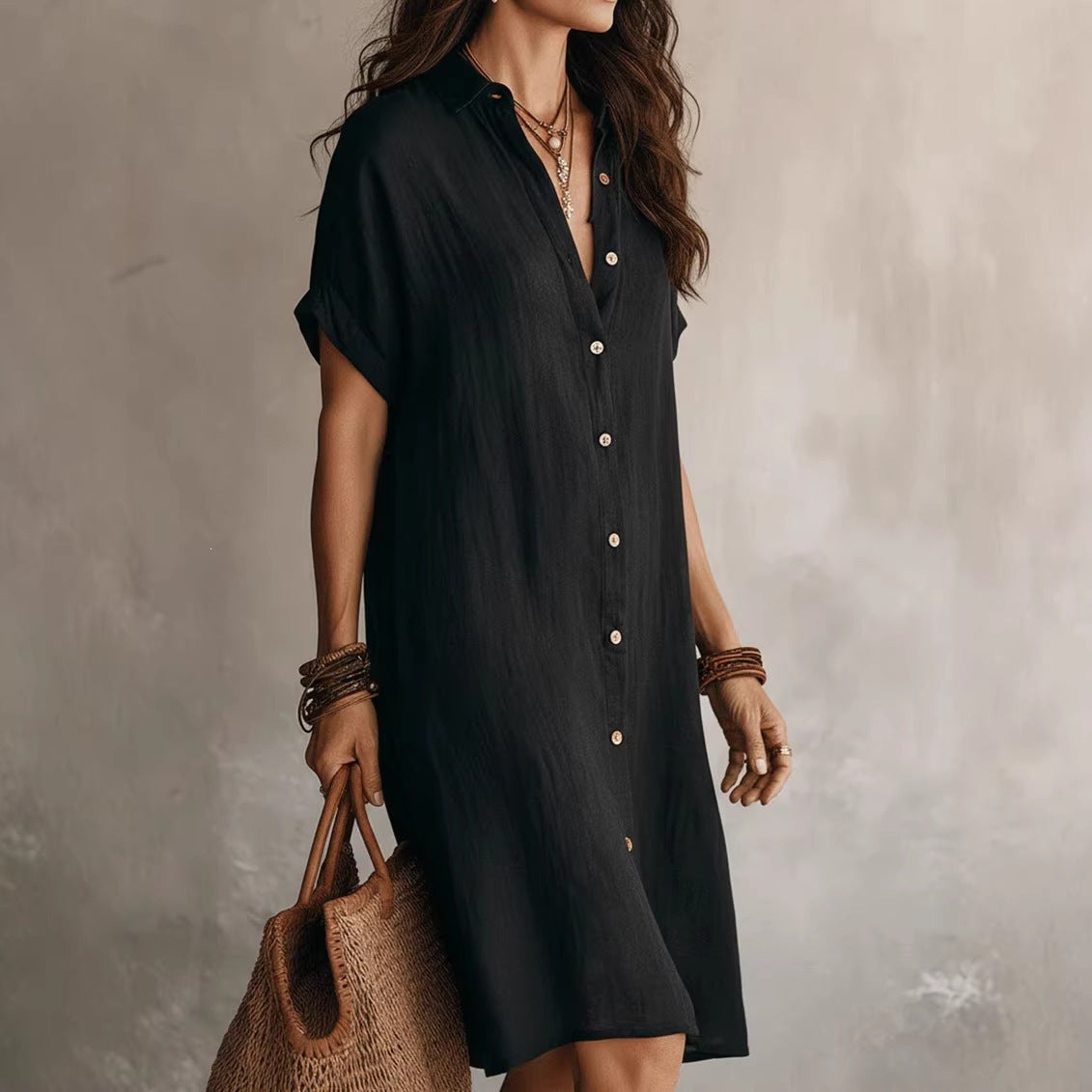 ✨✨ Poslední den slevy 50 %!【S-3XL】Letní pohodlné a elegantní lněno-bavlněné šaty s výstřihem do V, prodyšné a snadno kombinovatelné.