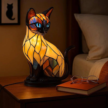 🐱 Kreativní stolní lampička ve tvaru kočky, retro noční světlo, z barevné pryskyřice