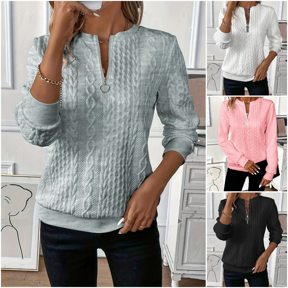 🎀🎀【S-2XL】 2024 nowy jesienny i zimowy sweter damski zapinany na zamek